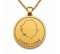 LKBEADS Collana con ciondolo a forma di mappa della Sierra Leone in argento sterling 925 per uomo e donna, placcata oro, rotonda da 30 mm, con contorno del paese inciso,|LKN_MAP_01036