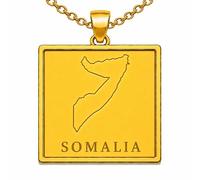 LKBEADS Collana con ciondolo a forma di mappa della Somalia 24x26 mm per uomo e donna, in argento sterling 925, con contorno quadrato inciso e catena a maglia da 45 cm, |LKN_MAP_00841
