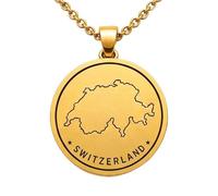 LKBEADS Collana con ciondolo a forma di mappa della Svizzera in argento sterling 925 per uomo e donna, placcata oro, rotonda da 30 mm, con contorno del paese inciso,|LKN_MAP_01049