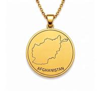 LKBEADS Collana con ciondolo a forma di mappa dell'Afghanistan in argento sterling 925 per uomo e donna, placcata oro, rotonda da 30 mm, con contorno del paese inciso,|LKN_MAP_00873