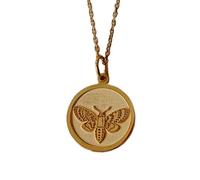 LKBEADS Collana con ciondolo a forma di moneta con incisione a forma di falena, 24 mm, con catena a maglie da 18 pollici | Argento sterling placcato oro | Gioiello regalo unisex | LK_PNDN_1133