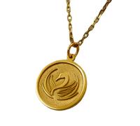 LKBEADS Collana con ciondolo a forma di moneta incisa a forma di cigno da 24 mm con catena a maglie da 18 pollici | Argento sterling placcato oro | Gioiello regalo unisex | LK_PNDN_1626