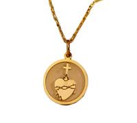 LKBEADS Collana con ciondolo a forma di moneta incisa a forma di cuore sacro da 24 mm con catena a maglie da 18 pollici | Argento sterling placcato oro | Gioiello regalo unisex | LK_PNDN_1402