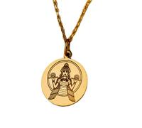 LKBEADS Collana con ciondolo a forma di moneta incisa di una dea mesopotamica da 24 mm con catena a maglie da 18 pollici | Argento sterling placcato oro | Gioiello regalo unisex | LK_PNDN_1072