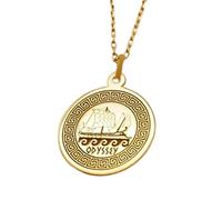 LKBEADS Collana con ciondolo a forma di nave greca in rilievo, realizzata in argento sterling 925 con placcatura in oro, catena a maglia da 45 cm, fatti a mano |LK_EMBO_00652