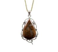 LKBEADS Collana con ciondolo a forma di pera in argento sterling 925 con gemma di agata Crazy Lace naturale e catena a maglia fine, gioiello artigianale che aumenta la felicità |LK_SGMP_0140