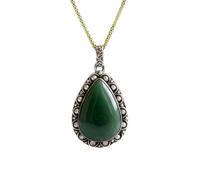 LKBEADS Collana con ciondolo a forma di pera in argento sterling 925 con gemma di giada verde naturale e catena a maglia fine, portafortuna, gioiello fatto a mano |LK_SGMP_0126