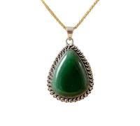 LKBEADS Collana con ciondolo a forma di pera in argento sterling 925 con gemma di giada verde naturale e catena a maglia fine, portafortuna, gioiello fatto a mano |LK_SGMP_0132