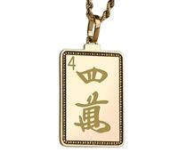 LKBEADS Collana con ciondolo a forma di quattro tessere di Mahjong, realizzata in argento sterling 925 placcato oro, con catena a maglia fine da 45 cm (18"). Gioielli per uomo e donna |LKD_EGP_00414