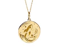 LKBEADS Collana con ciondolo a forma di razzo placcato oro|LK_NLC_02050 | Collana con rotondo inciso a tema esplorazione spaziale e catena a maglia da 45 cm, gioiello ispirato al cielo, idea regalo