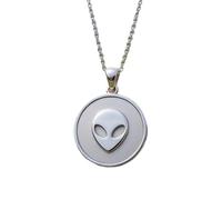 LKBEADS Collana con ciondolo a forma di testa di alieno in rilievo, realizzata in argento sterling 925 con placcatura in argento, catena a maglia da 45 cm, fatti a mano |LK_EMBO_00878