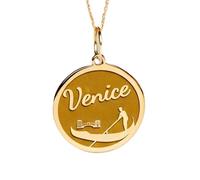 LKBEADS Collana con ciondolo a forma di Venezia colore oro |LK_NLC_01954 | disco rotondo placcato e inciso, simbolo della città, 22-24 mm, con catena a maglia da 45 cm, ispirata ai viaggi.