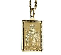 LKBEADS Collana con ciondolo a forma rettangolare Regina di Bastoni in rilievo, realizzata in argento sterling 925 con placcatura in oro, catena a maglia da 45 cm, per gioielli unisex |LK_EMBO_00705