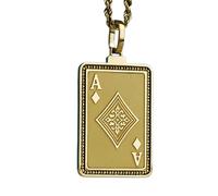 LKBEADS Collana con ciondolo a forma rettangolare rettangolare con asso di quadri in rilievo, realizzata in argento sterling 925 con placcatura in oro e catena a maglia da 45 cm. |LK_EMBO_00706