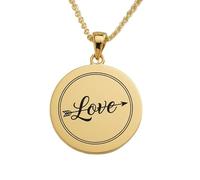LKBEADS Collana con ciondolo a forma rotonda con incisione a freccia dell'amore, realizzata in argento sterling 925 placcato oro, con catena a maglia fine da 45 cm. Gioielli fatti|LKD_EGP_00746