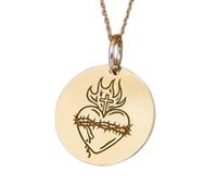 LKBEADS Collana con ciondolo a forma rotonda con incisione del Sacro Cuore, realizzata in argento sterling 925 placcato oro, con catena a maglia fine da 45 cm. Gioielli fatti|LKD_EGP_00133