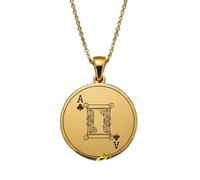 LKBEADS Collana con ciondolo a forma rotonda con incisione dell'asso di fiori, realizzata in argento sterling 925 placcato oro, con catena a maglia fine da 45 cm. Gioielli fatti|LKD_EGP_00502
