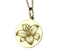 LKBEADS Collana con ciondolo a forma rotonda con incisione di giglio tigrato, realizzata in argento sterling 925 placcato oro, con catena a maglia fine da 45 cm. Gioielli fatti|LKD_EGP_00142