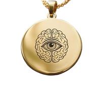 LKBEADS Collana con ciondolo a forma rotonda con incisione Mind's Eye, realizzata in argento sterling 925 placcato oro, con catena a maglia fine da 18 pollici. Gioielli fatti|LKD_EGP_00524
