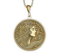 LKBEADS Collana con ciondolo a forma rotonda Dea della Terra in argento sterling 925 con placcatura in oro, catena a maglia fine da 45 cm, ciondolo unisex fatto a mano |LK_EMBO_00266
