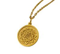 LKBEADS Collana con ciondolo a moneta con incisione a forma di mandala sacro da 24 mm con catena a maglie da 18 pollici | Argento sterling placcato oro | Gioiello regalo unisex | LK_PNDN_1407