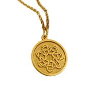 LKBEADS Collana con ciondolo a moneta con incisione a forma di nodo celtico infinito da 24 mm con catena a maglie da 18 pollici | Argento sterling placcato oro | Gioiello regalo unisex | LK_PNDN_0835