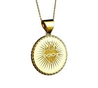 LKBEADS Collana con ciondolo a moneta con incisione del Sacro Cuore cattolico da 24 mm con catena a maglie da 18 pollici | Argento sterling placcato oro | Gioiello regalo unisex | LK_PNDN_0229