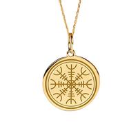 LKBEADS Collana con ciondolo a moneta incisa Elmo del timore reverenziale da 24 mm con catena a maglie da 18 pollici | Argento sterling placcato oro | Gioiello regalo unisex | LK_PNDN_0759