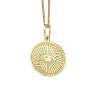 LKBEADS Collana con ciondolo a moneta incisa Terzo Occhio da 24 mm con catena a maglie da 18 pollici | Argento Sterling placcato oro | Gioiello regalo unisex | LK_PNDN_1659