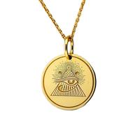 LKBEADS Collana con ciondolo a moneta incisa Terzo Occhio da 24 mm con catena a maglie da 18 pollici | Argento Sterling placcato oro | Gioiello regalo unisex | LK_PNDN_1664