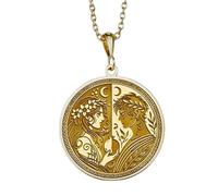 LKBEADS Collana con ciondolo a rilievo di Persefone e Ade, realizzata in argento sterling 925 con placcatura in oro, catena a maglia fine da 45 cm, ciondolo rotondo per gioielli unisex |LK_EMBO_00265