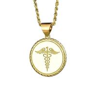 LKBEADS Collana con ciondolo Caduceo in argento sterling 925 color oro |LK_NLC_00390