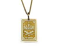 LKBEADS Collana con ciondolo con moneta incisa dei Tarocchi dell'Imperatore, 24x16 mm, con catena a maglie da 18 pollici | Argento Sterling placcato oro | Gioiello regalo unisex | LK_PNDN_1643