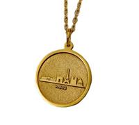 LKBEADS Collana con ciondolo con moneta incisa raffigurante la città di Parigi, 24 mm, con catena a maglie da 18 pollici | Argento sterling placcato oro | Gioiello regalo unisex | LK_PNDN_1247
