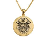 LKBEADS Collana con ciondolo inciso Capitano Pirata Abissale, realizzata in argento sterling 925 placcato oro, con catena a maglia fine da 18 pollici, gioiello per uomo e donna |LKD_EGP_00683