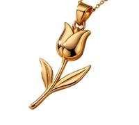 LKBEADS Collana con ciondolo minimalista 3D a forma di tulipano in argento sterling 925, dalla forma particolare, con catena a maglia da 45 cm e ciondolo placcato oro. |LKD_3DM_00174