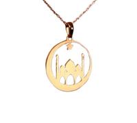 LKBEADS Collana con ciondolo minimalista a forma di moschea in argento sterling 925, forma rotonda, con catena a maglia fine da 45 cm, ciondolo placcato oro, gioiello significativo |LKD_3DM_00786