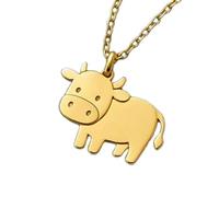 LKBEADS Collana con ciondolo minimalista a forma di mucca in argento sterling 925, dalla forma particolare, con catena a maglia da 45 cm e ciondolo placcato oro. Un |LKD_3DM_00344