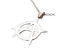 LKBEADS Collana con ciondolo minimalista a forma di simbolo dell'anarchia in argento sterling 925 con catena a maglia fine da 45 cm e ciondolo placcato argento. Gioiello significativo |LKD_3DM_00583