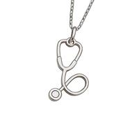 LKBEADS Collana con ciondolo minimalista a forma di stetoscopio in argento sterling 925, dalla forma particolare, con catena a maglia da 45 cm e ciondolo placcato argento. Un |LKD_3DM_00793