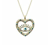 LKBEADS Collana con ciondolo occhio di Allah in argento sterling 925 placcato oro con ciondolo a cuore in pietre multiple 26x24mm con catena a maglia fine da 45 cm, gioiello fatto a mano |LK_SCA_0138