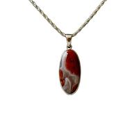 LKBEADS Collana con ciondolo ovale in argento sterling 925 con gemma di agata Crazy Lace naturale e catena a maglia fine, gioiello artigianale che aumenta la felicità |LK_SGMP_0042