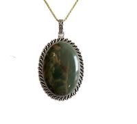 LKBEADS Collana con ciondolo ovale in argento sterling 925 con gemma di giada verde naturale e catena a maglia fine, portafortuna, gioiello fatto a mano |LK_SGMP_0131