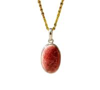 LKBEADS Collana con ciondolo ovale in argento sterling 925 con gemma di rodocrosite naturale e catena a maglia fine, gioiello artigianale con simbolo di amore e autoguarigione |LK_SGMP_0123