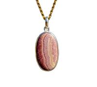 LKBEADS Collana con ciondolo ovale in argento sterling 925 con gemma di rodocrosite naturale e catena a maglia fine, gioiello artigianale con simbolo di amore e autoguarigione |LK_SGMP_0117