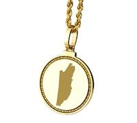 LKBEADS Collana con ciondolo rotondo da 25 mm in argento sterling 925 con mappa del Belize incisa, placcato oro, gioiello a tema città e paese per uomo e donna |LKN_MAP_01243