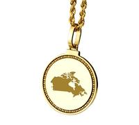 LKBEADS Collana con ciondolo rotondo da 25 mm in argento sterling 925 con mappa del Canada incisa, placcato oro, ideale per viaggi in città e paesi, regalo unisex |LK_EGMP_0160