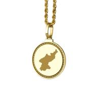 LKBEADS Collana con ciondolo rotondo da 25 mm in argento sterling 925 con mappa della Corea del Nord incisa, placcato oro, ideale per viaggi in città e paesi, regalo unisex |LK_EGMP_0103