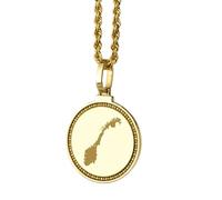 LKBEADS Collana con ciondolo rotondo da 25 mm in argento sterling 925 con mappa della Norvegia incisa, placcato oro, ideale per viaggi in città e paesi, gioielli unisex |LK_EGMP_0071