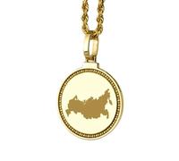LKBEADS Collana con ciondolo rotondo da 25 mm in argento sterling 925 con mappa della Russia incisa, placcato oro, ideale per viaggi in città e paesi, gioielli unisex |LK_EGMP_0116